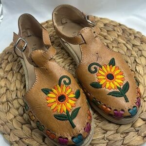 Calvados Crevantes Embroidered Leather Strap and Buckle Mexican Sriracha Sandal